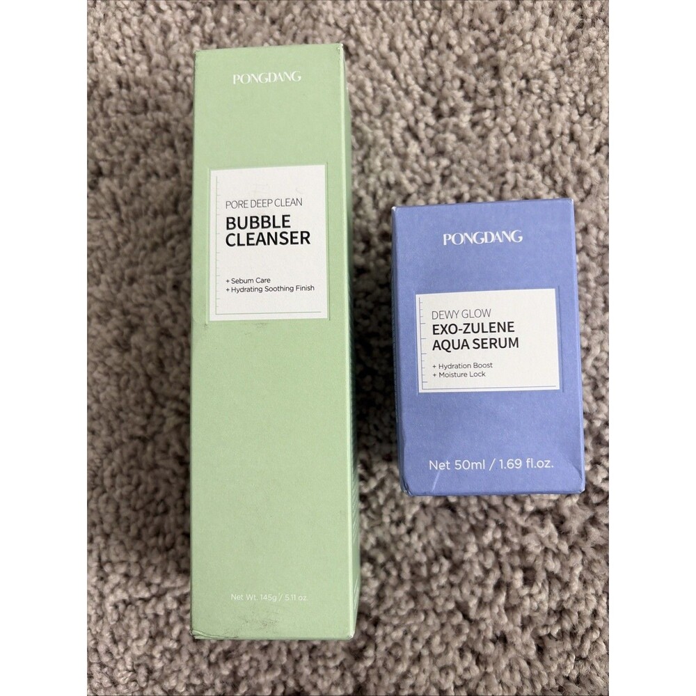 PONGDANG Skincare Set: Pore Bubble Cleanser (145g) + Exo-Zulene Serum (50ml) New